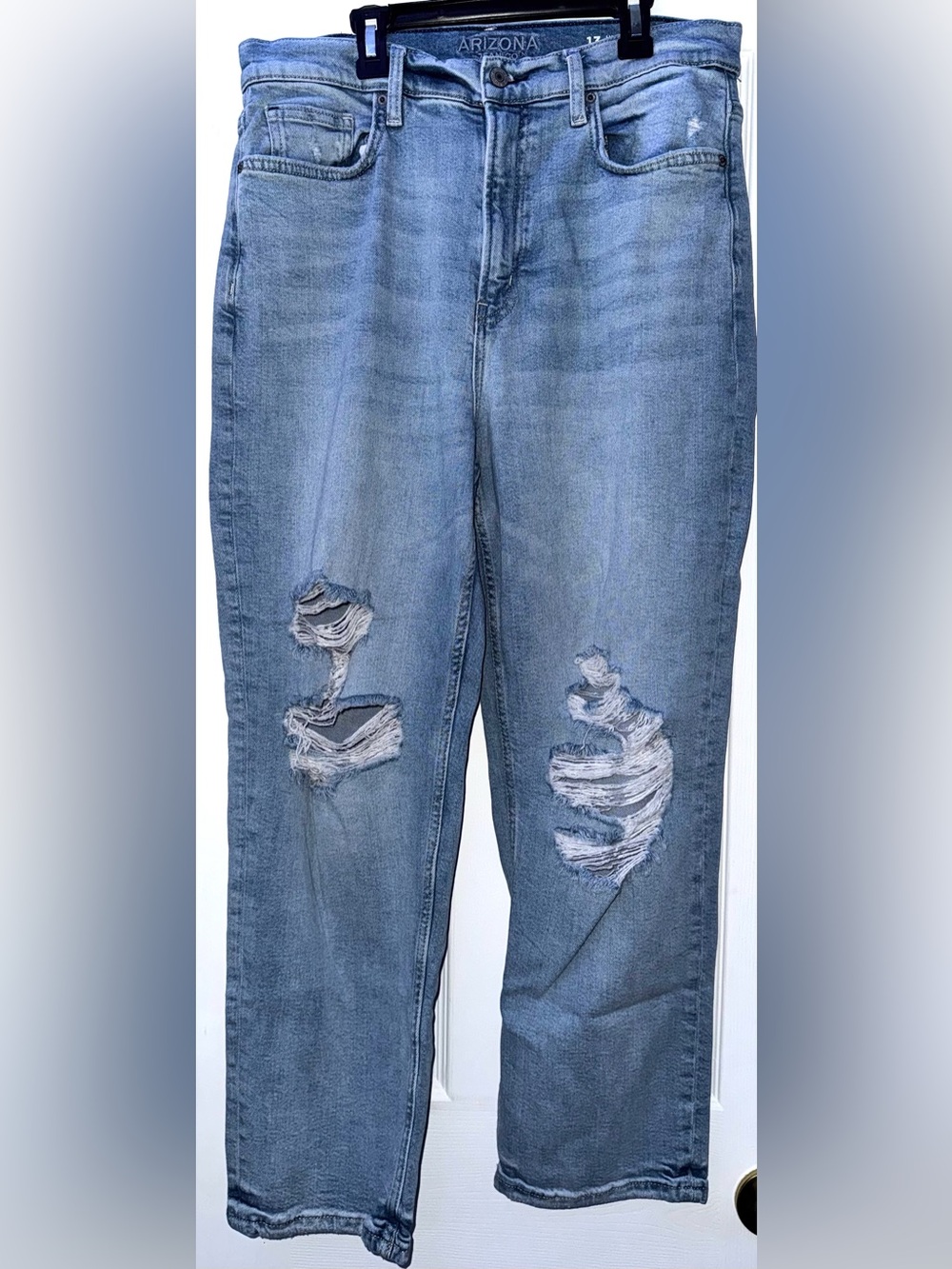 Arizona Jean Company Light Blue Distressed Vintage Straight-Leg Jeans